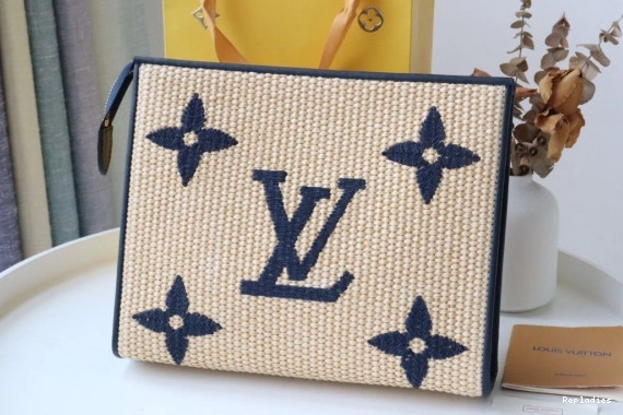 Repladies LOUIS Raffia Toiletry VUITTON Pouch Monogram 0812